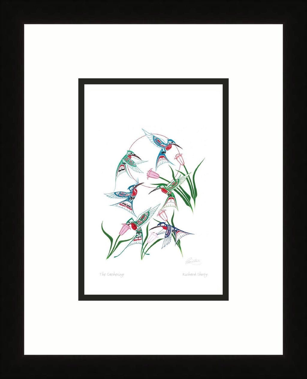 Le Rassemblement par Richard Shorty, carte d'art autochtone, carte d'art encadrée colibri