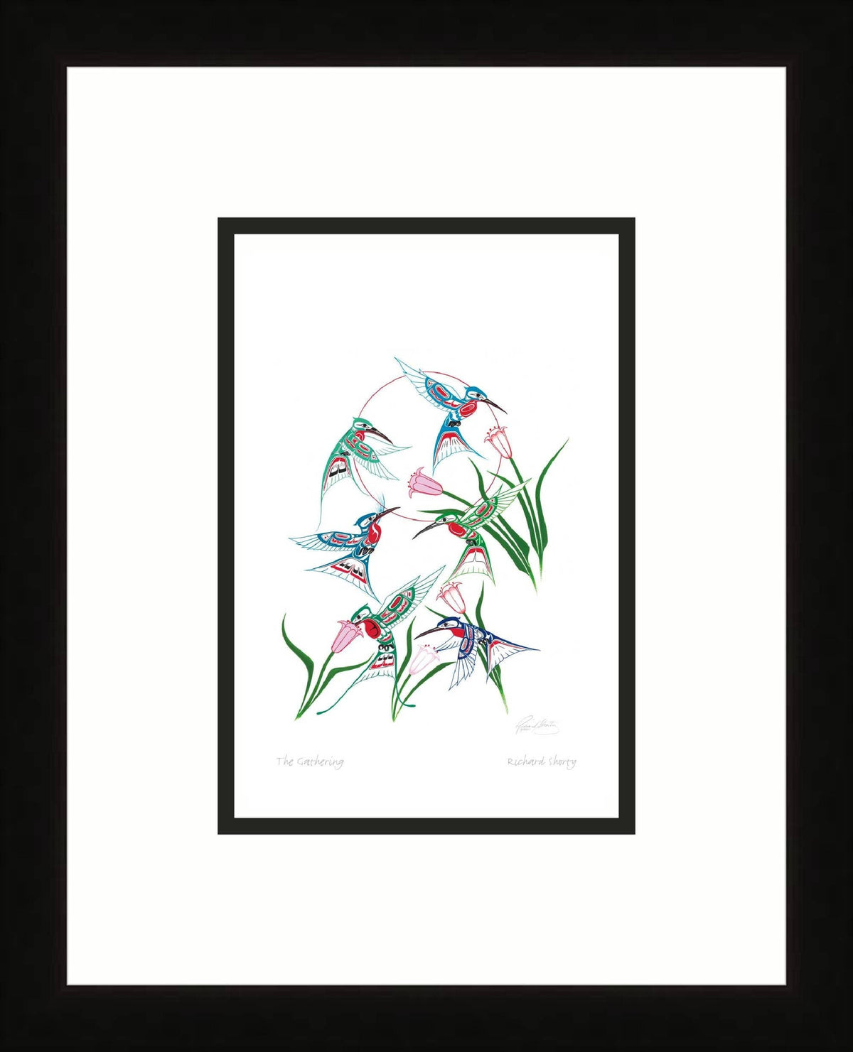 Le Rassemblement par Richard Shorty, carte d'art autochtone, carte d'art encadrée colibri