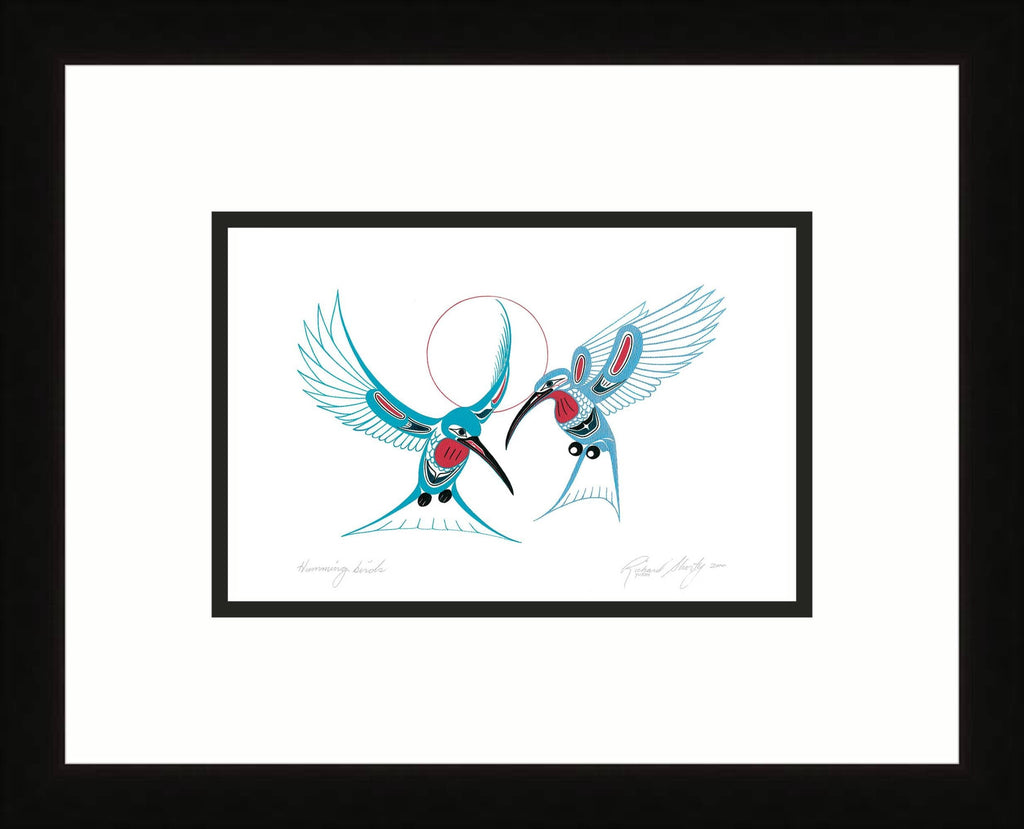 Colibris par Richard Shorty, carte d'art autochtone, carte d'art encadrée de colibri