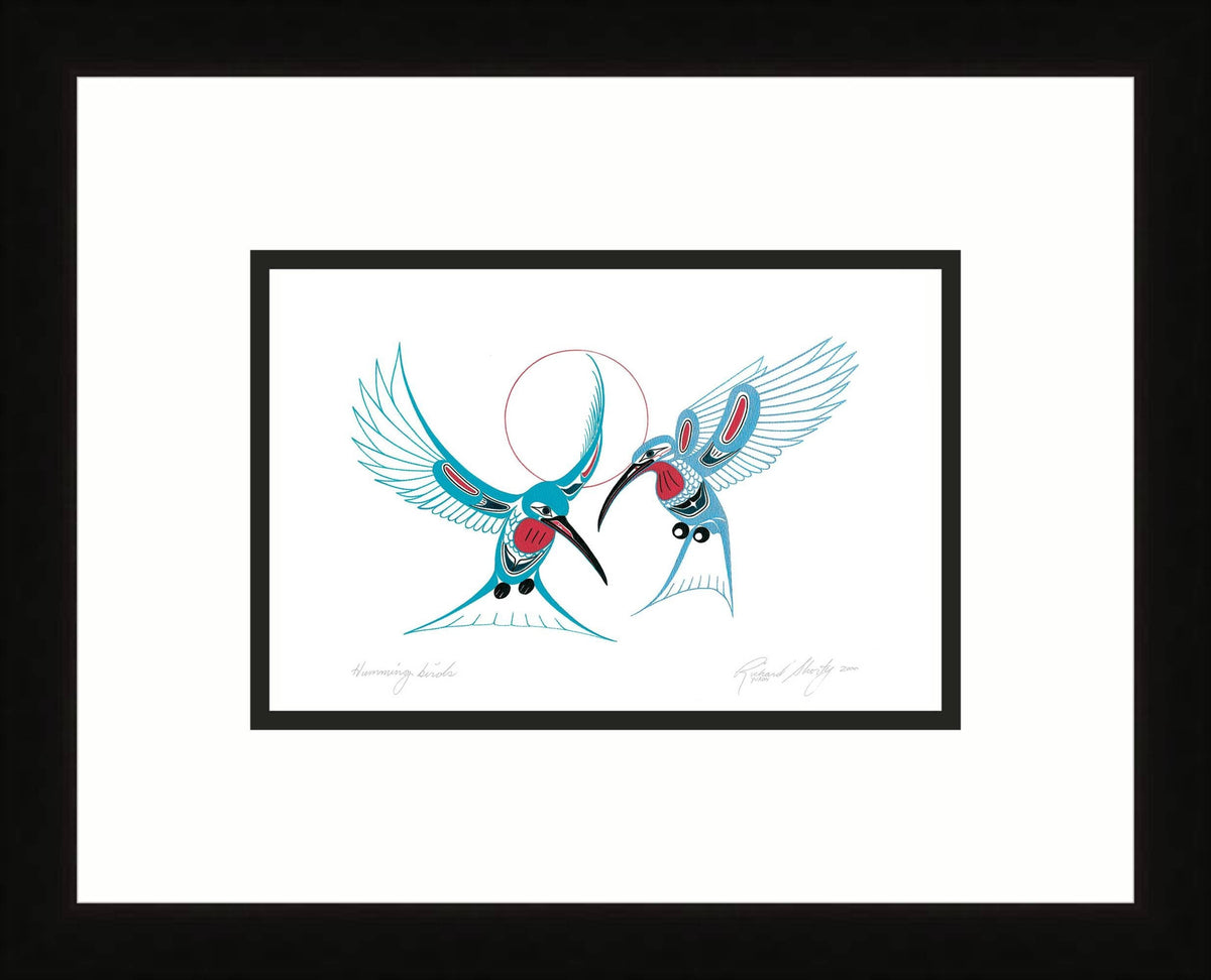 Colibris par Richard Shorty, carte d'art autochtone, carte d'art encadrée de colibri