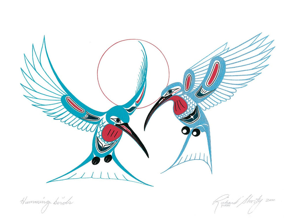 Colibris par Richard Shorty, carte d'art autochtone, carte d'art encadrée de colibri