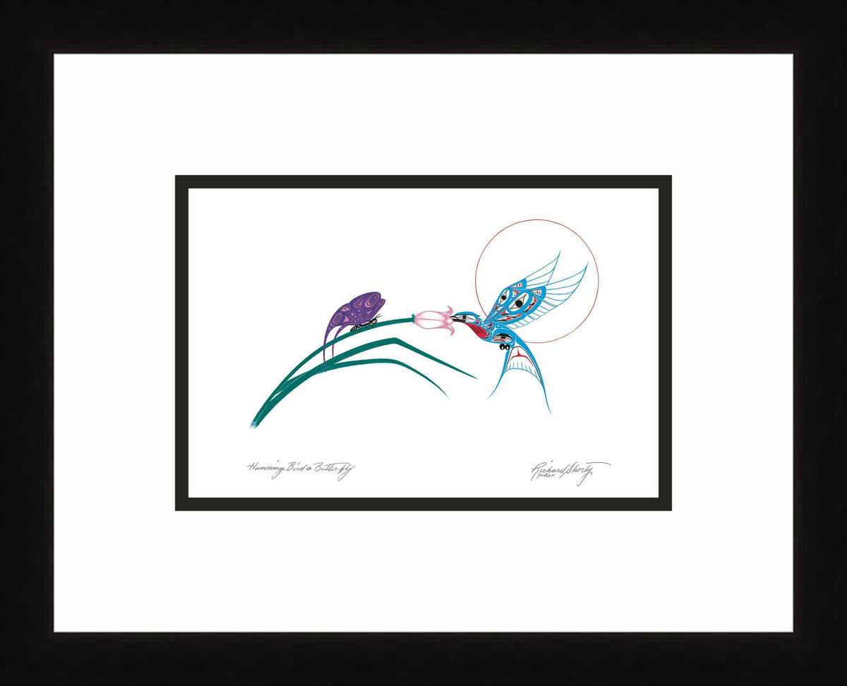 Hummingbird & Butterfly by Richard Shorty, Indigenous Art Card, Hummingbird Framed Art Card