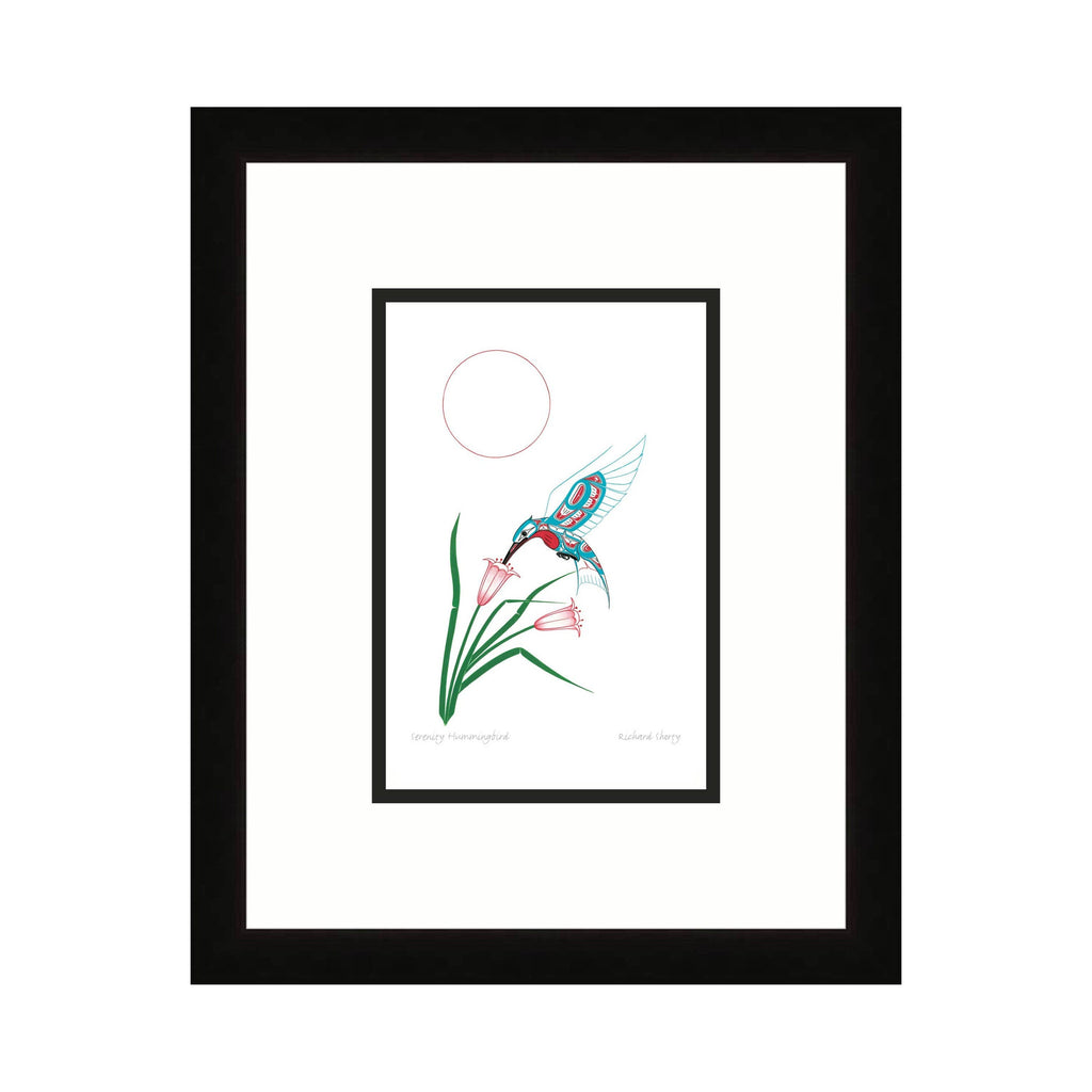 Colibri de sérénité par Richard Shorty, carte d'art autochtone, carte d'art encadrée avec colibri