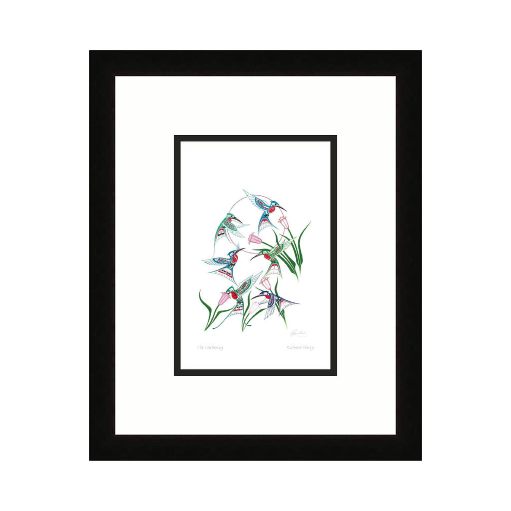 Le Rassemblement par Richard Shorty, carte d'art autochtone, carte d'art encadrée colibri