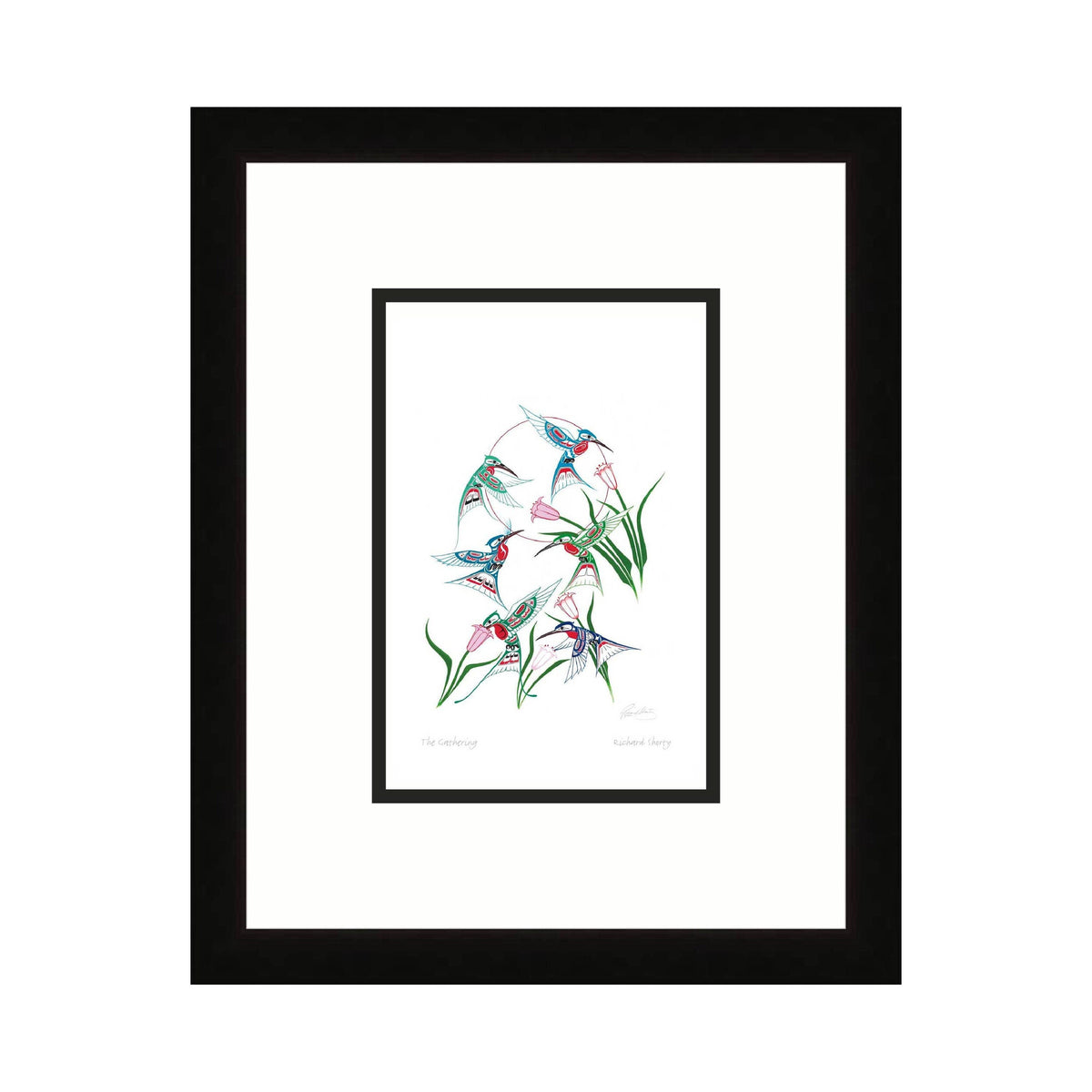 Le Rassemblement par Richard Shorty, carte d'art autochtone, carte d'art encadrée colibri