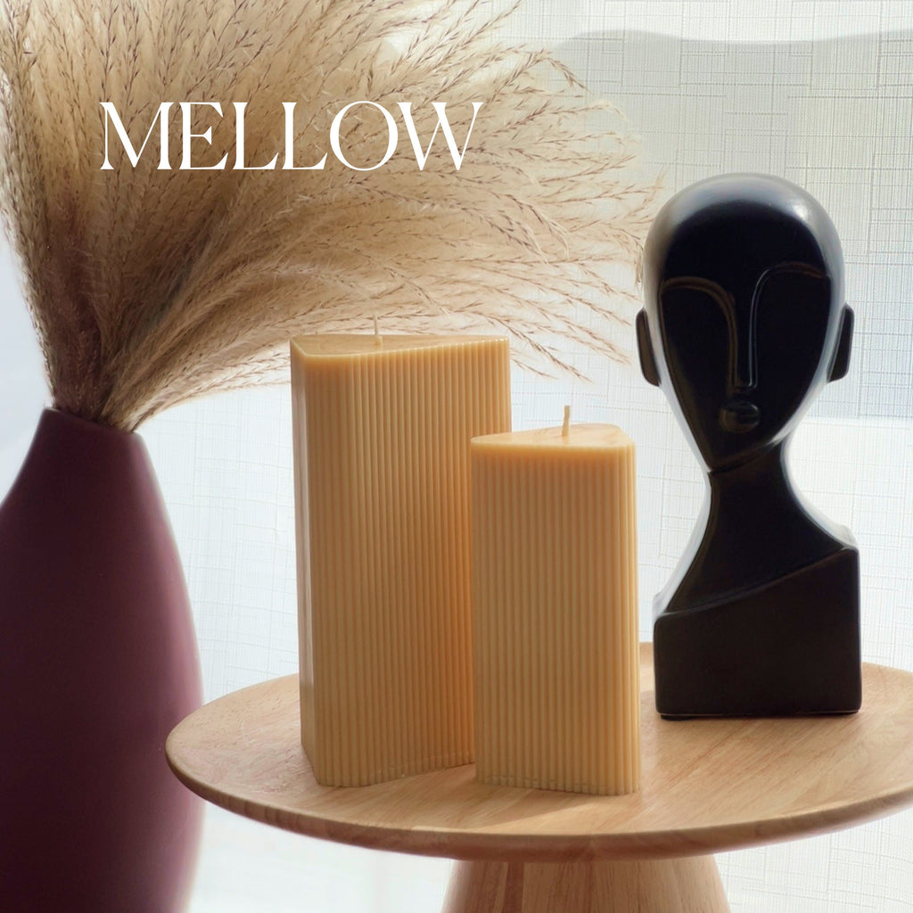 Ribbed Triangular Pillar Soy Wax Candle Set | Unscented Decorative Candles