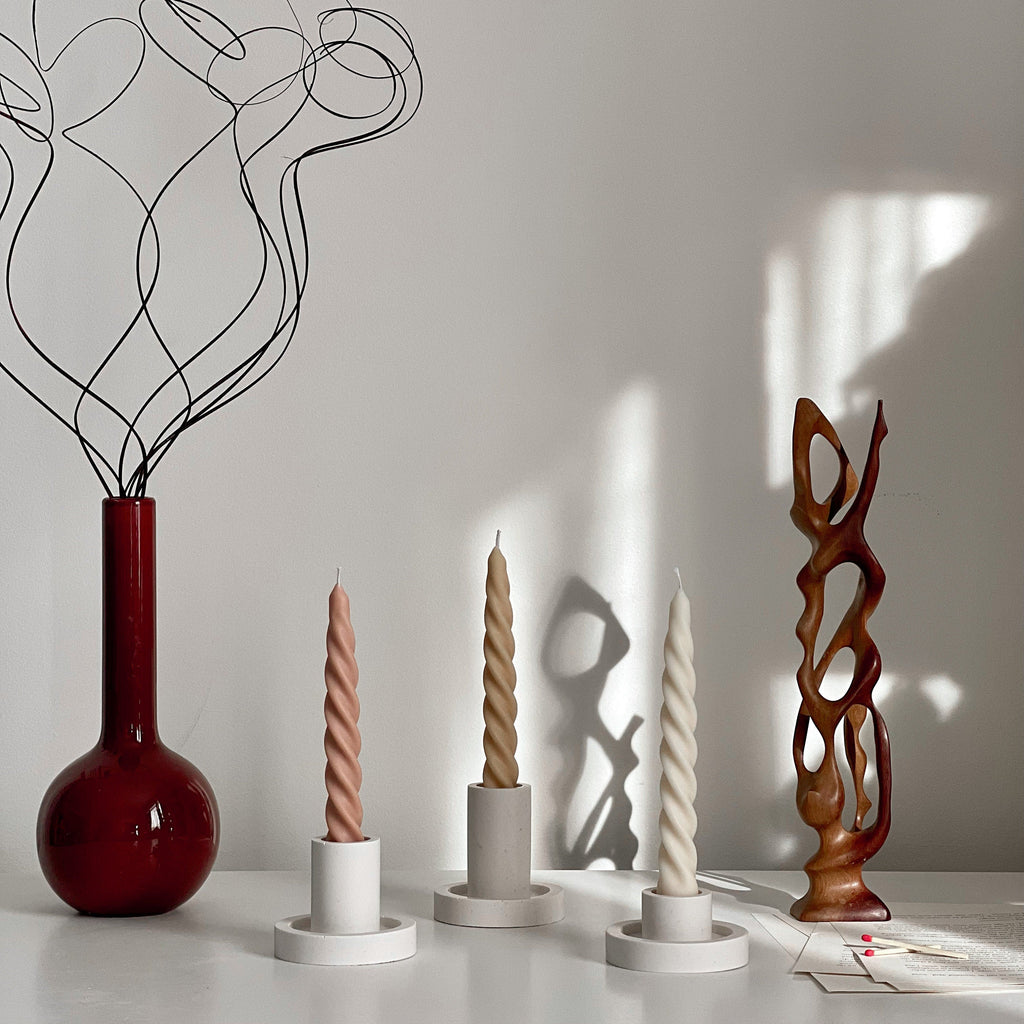 Handmade Twisted Soy Wax Taper Candle: Pastel Dinner Candle