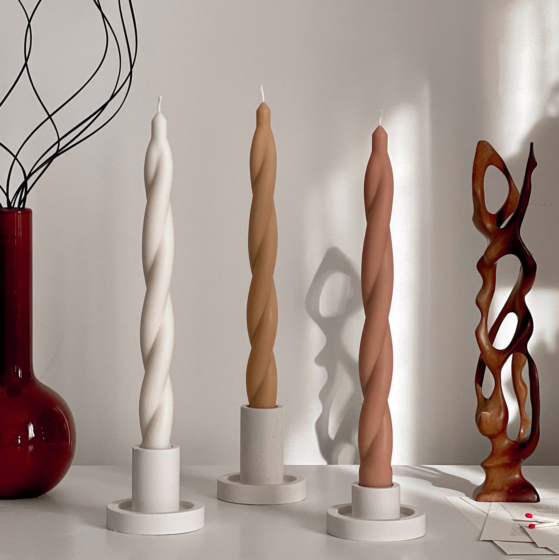 Tall Twisted Soy Wax Candle: Handmade Dinner Candle