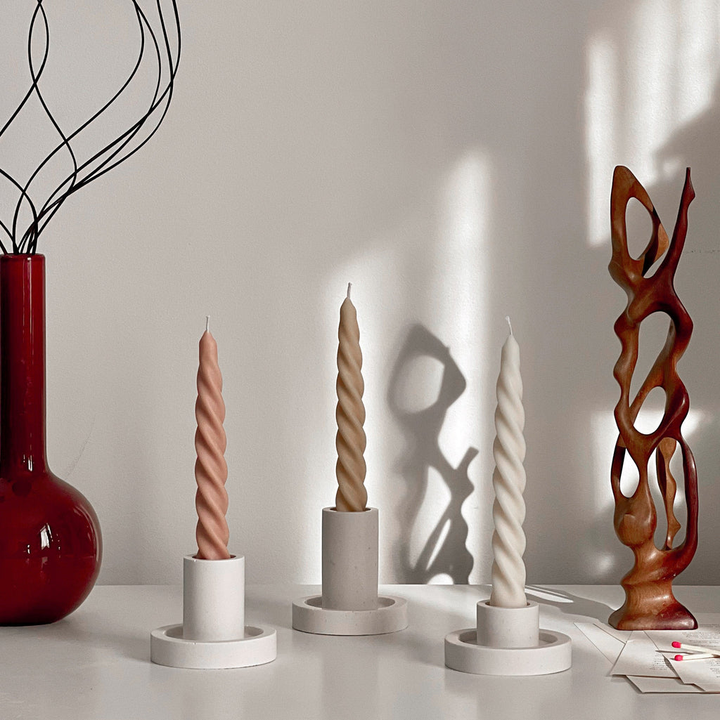 Handmade Twisted Soy Wax Taper Candle: Pastel Dinner Candle
