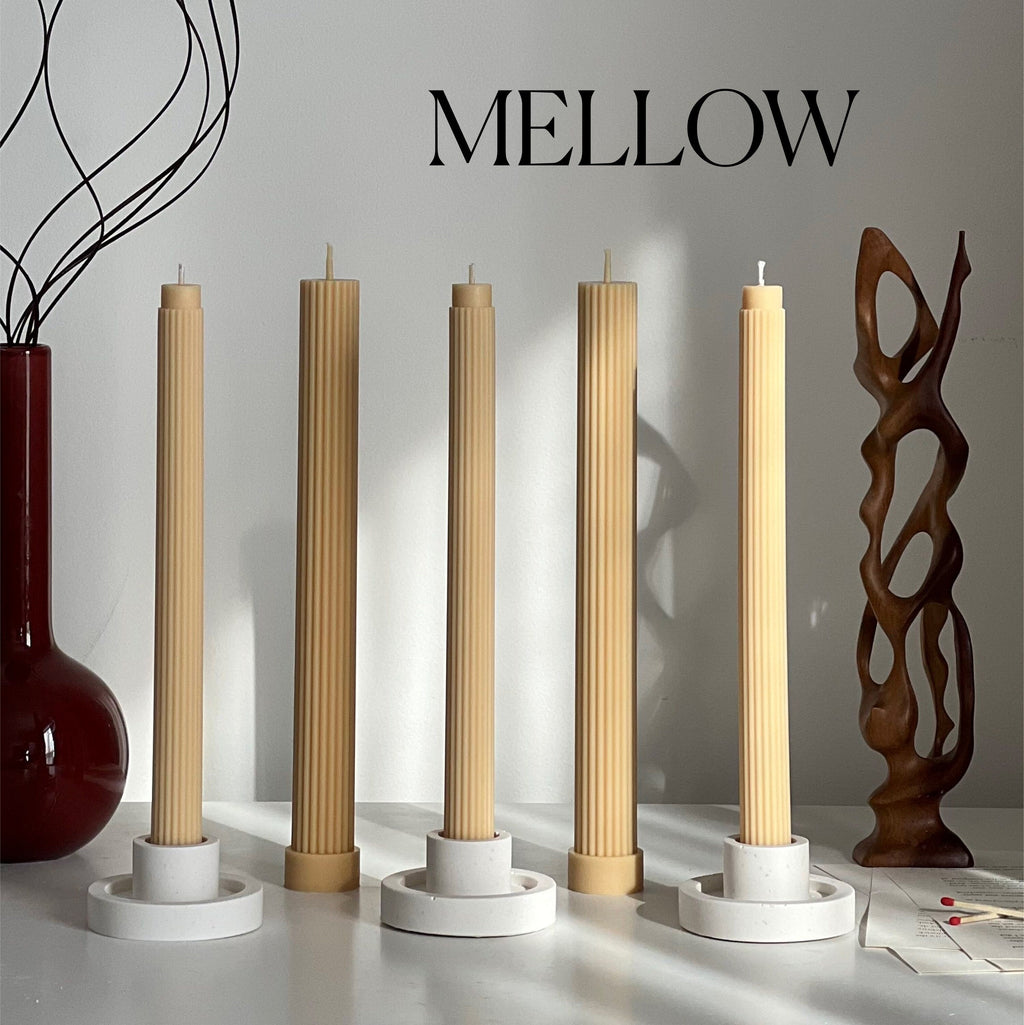 Ribbed Soy Wax Taper Candle: Handmade Unscented Pillar