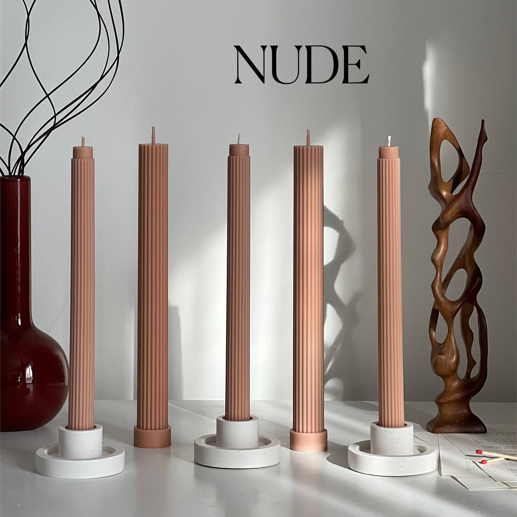 Ribbed Soy Wax Taper Candle: Handmade Unscented Pillar