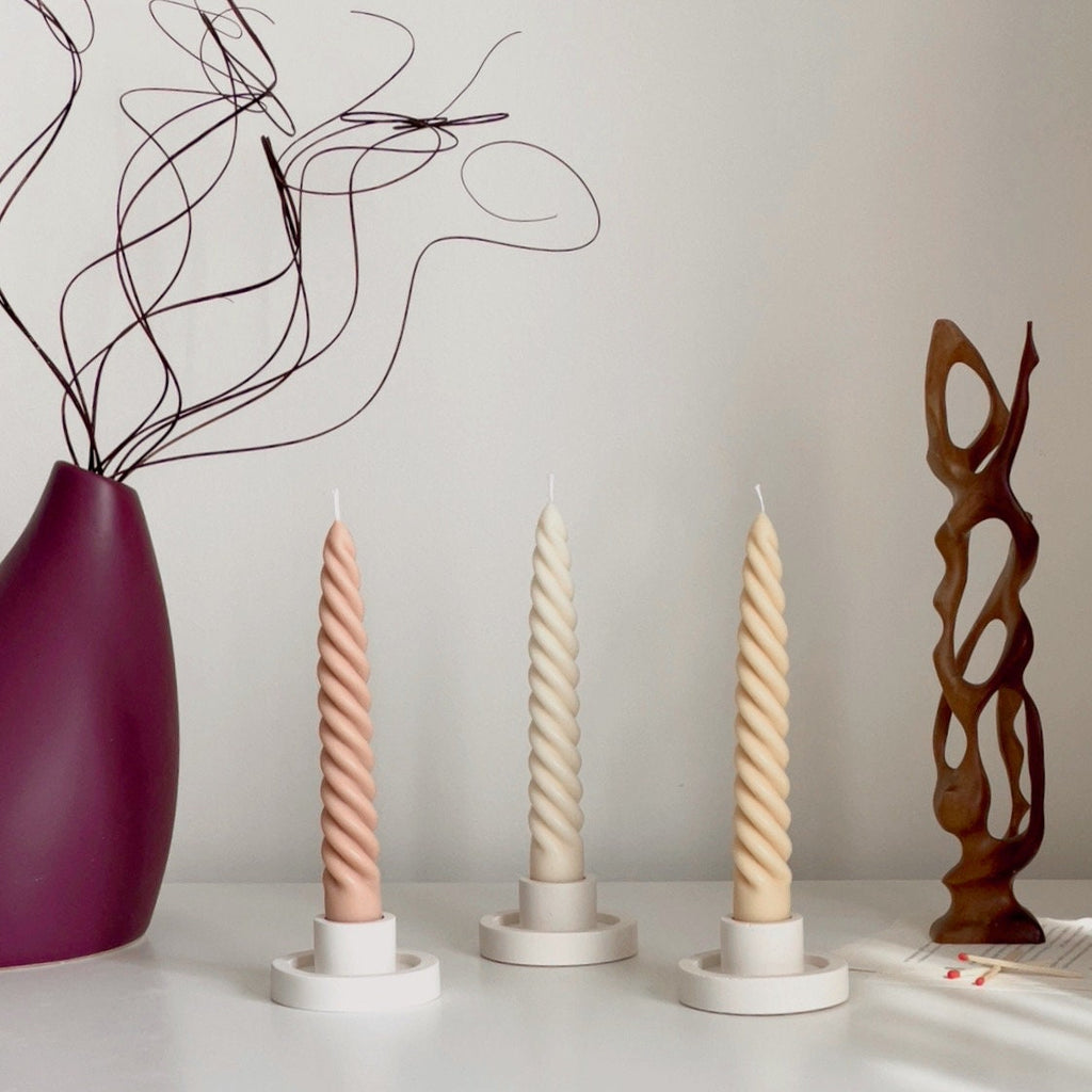Handmade Twisted Taper Candle: Pastel Dinner Table Decor
