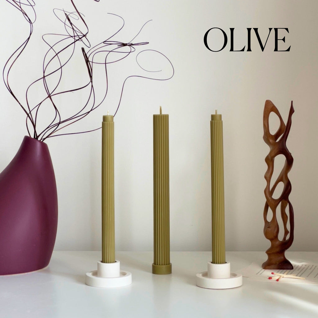 Ribbed Soy Wax Taper Candle: Handmade Unscented Pillar