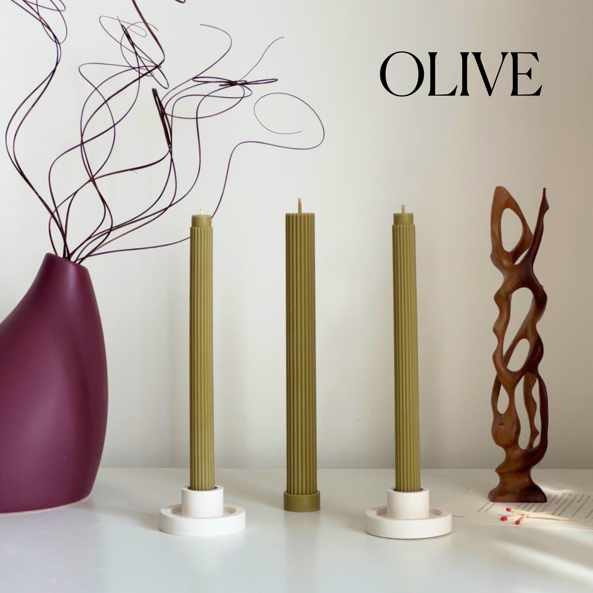 Ribbed Soy Wax Taper Candle: Unscented Event Decor
