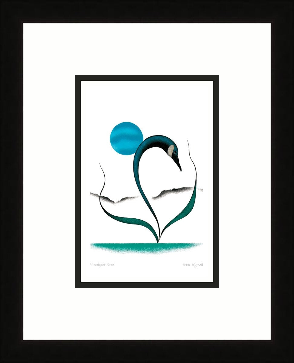 Moonlight Goose par Isaac Bignell, carte d'art autochtone, décor autochtone, carte d'art encadrée