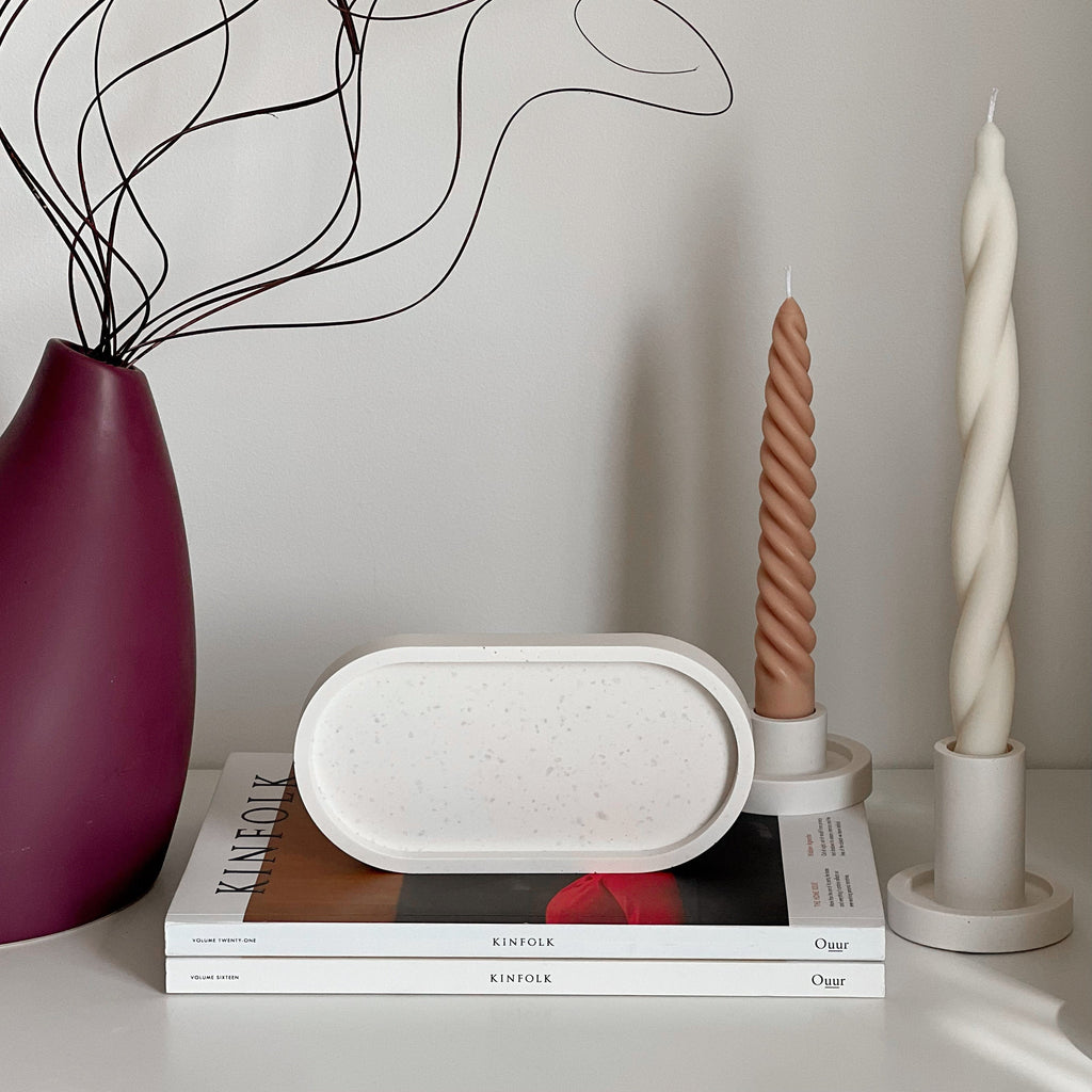 Handmade Jesmonite Oval Trinket Tray: Scandi Home Decor