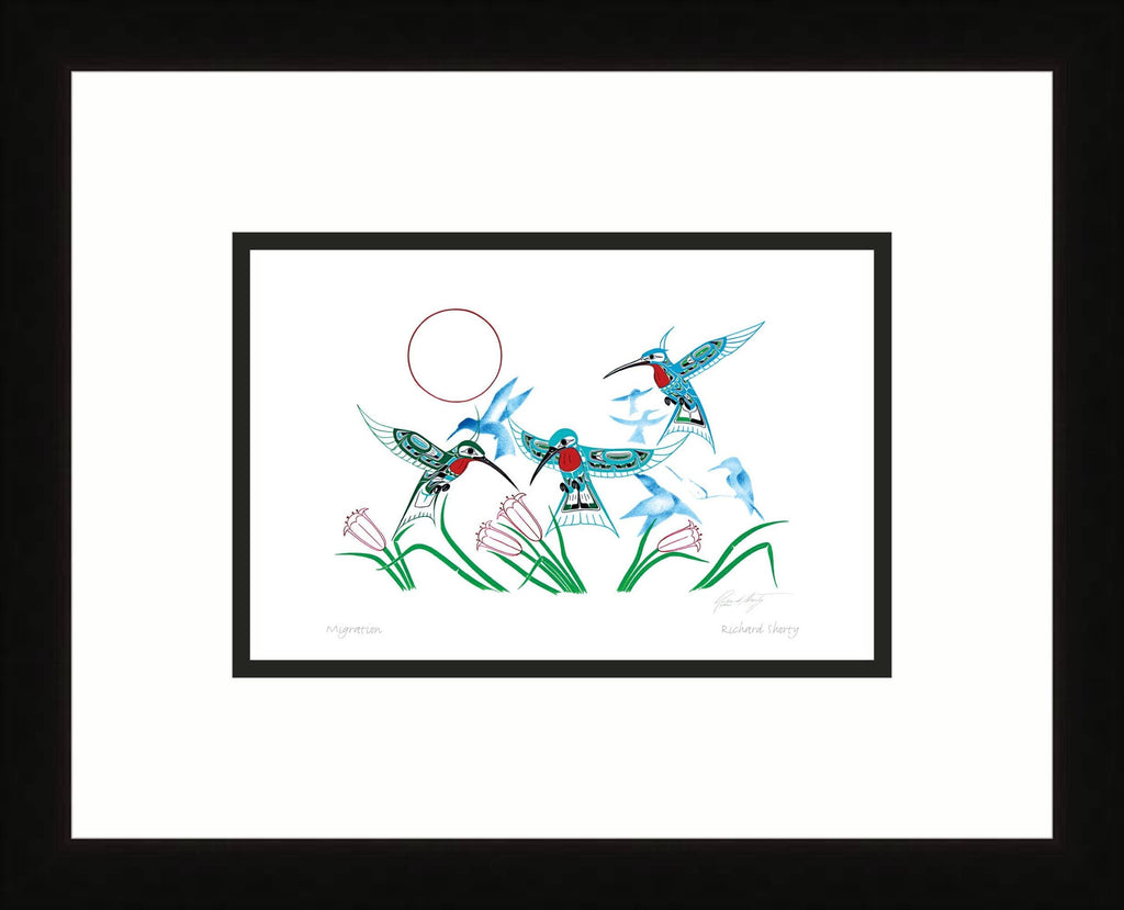 Migration par Richard Shorty, carte d'art autochtone, colibri, carte d'art encadrée