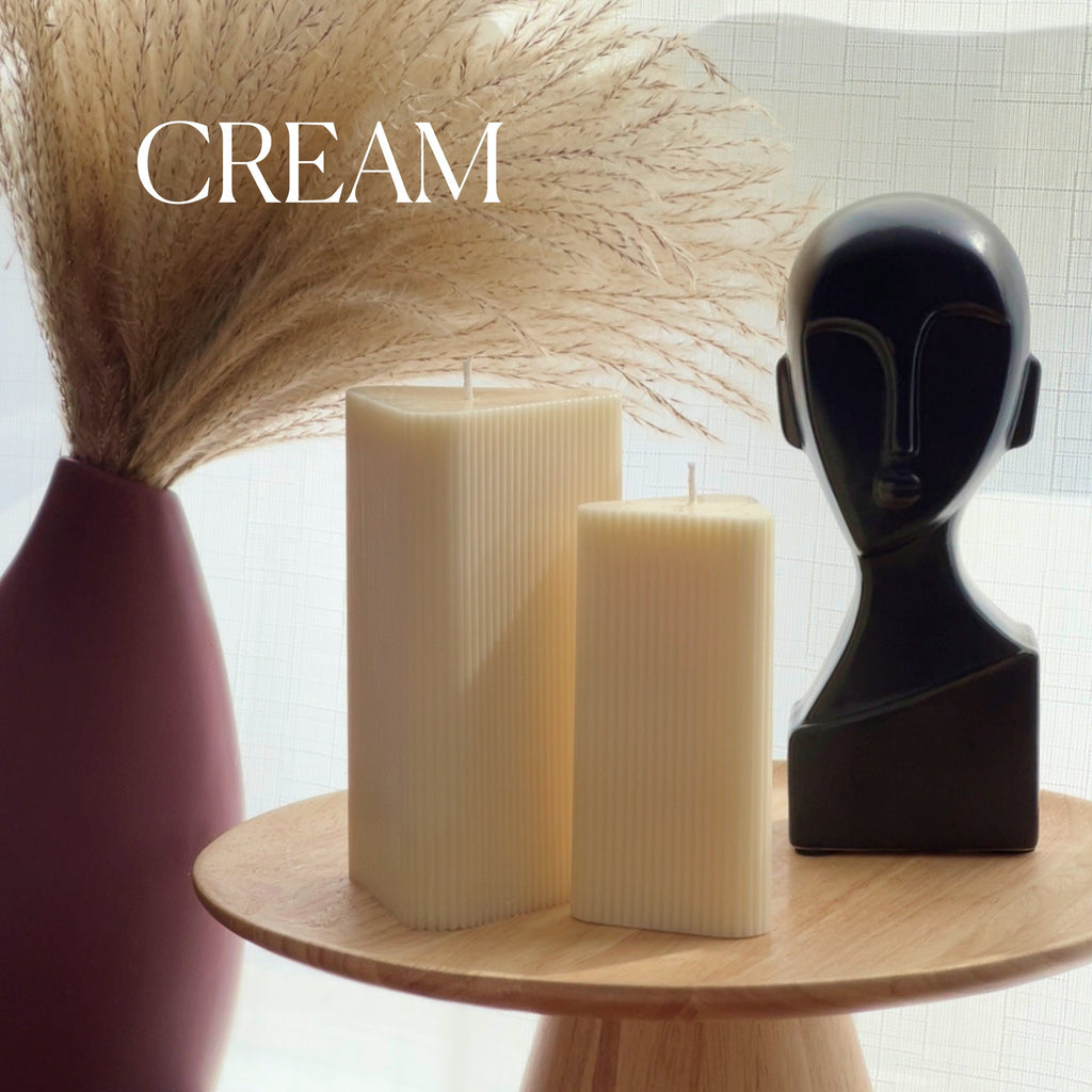 Ribbed Triangular Pillar Soy Wax Candle Set | Unscented Decorative Candles