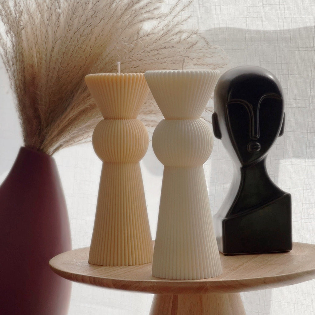 Ribbed Soy Wax Pillar Candle: Chess Figure, Home Decor