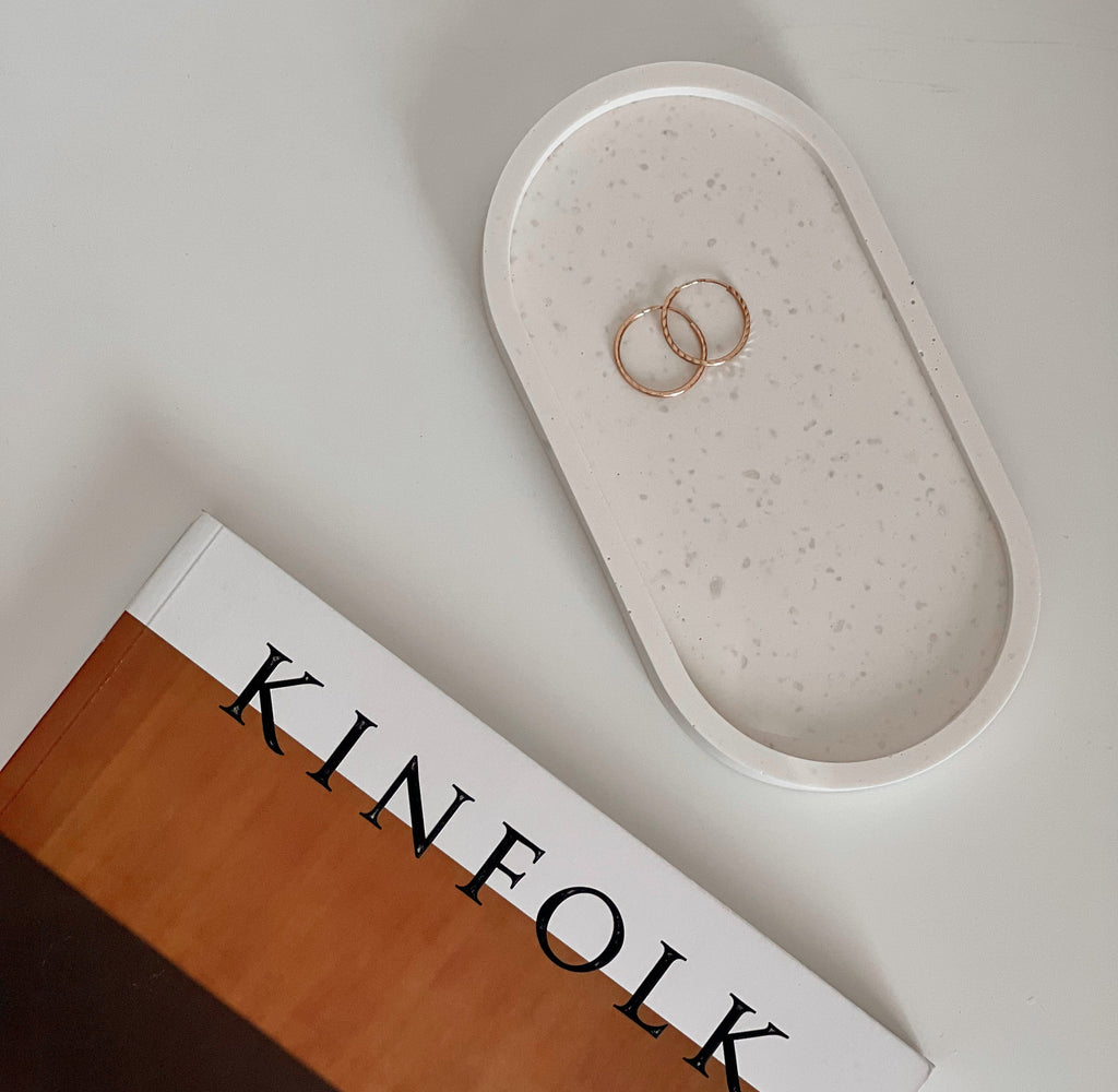 Handmade Jesmonite Oval Trinket Tray: Scandi Home Decor