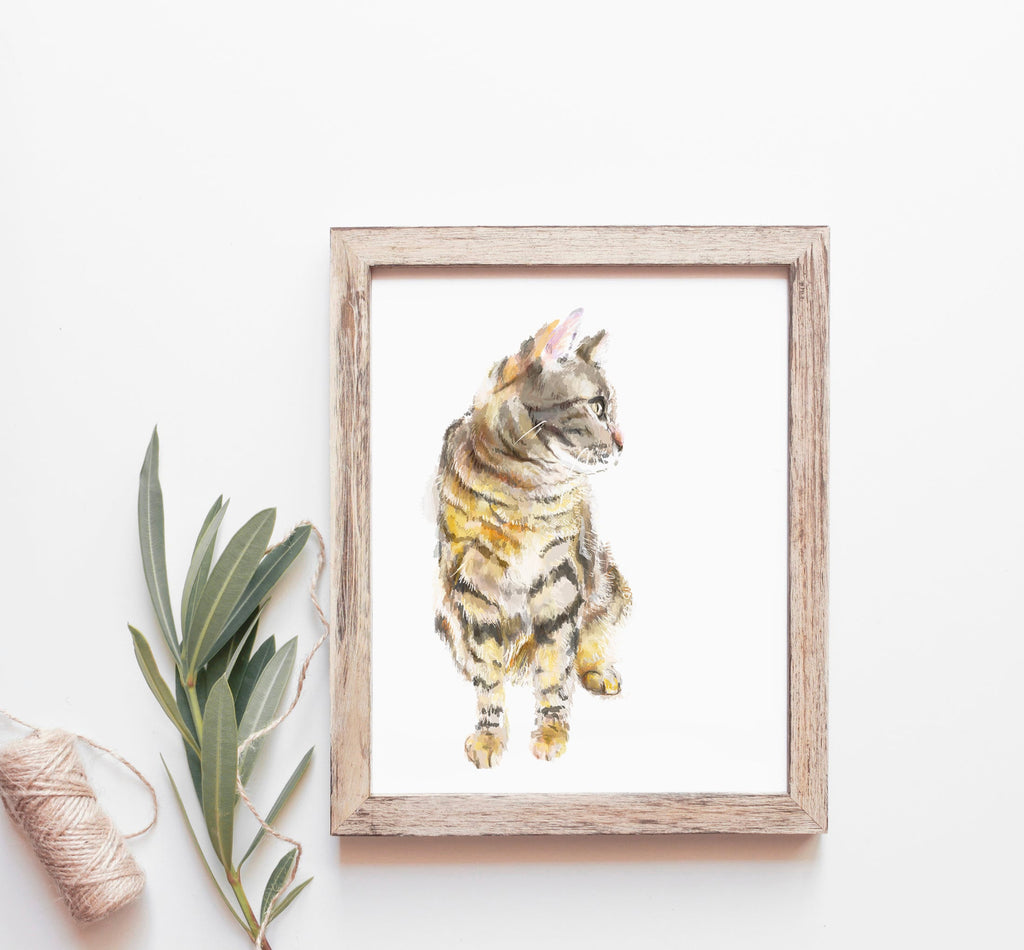 Gray Tabby Cat Watercolor Painting || Minimalistic Modern Cat Wall Art Print, Gift For Cat Lover, Crazy Cat Lady