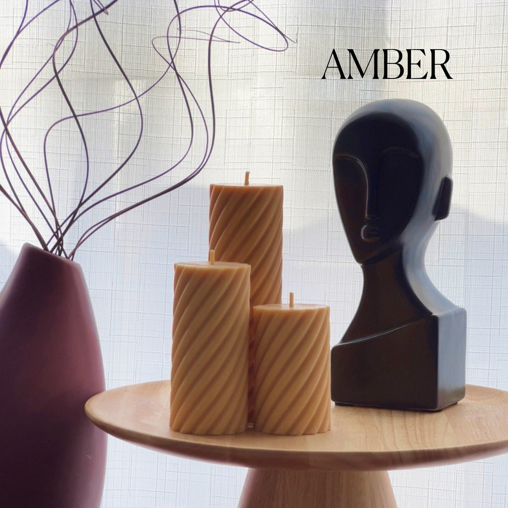Soy Wax Ribbed Swirl Pillar Candle Set | Unscented Decorative Candles