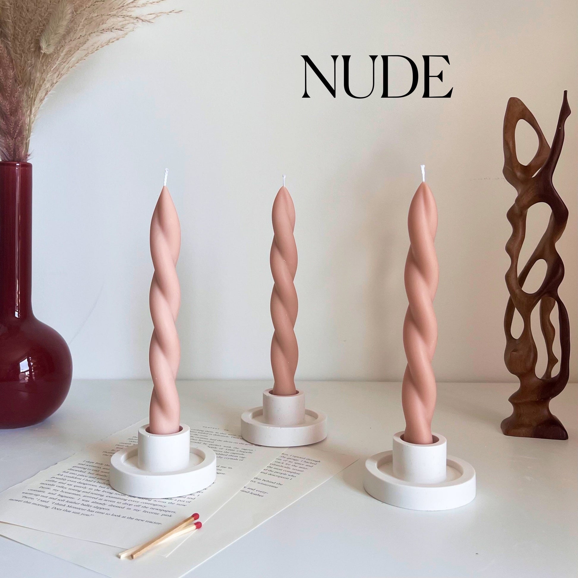 Handmade Twisted Soy Wax Taper Candle: Pastel Dinner Decor