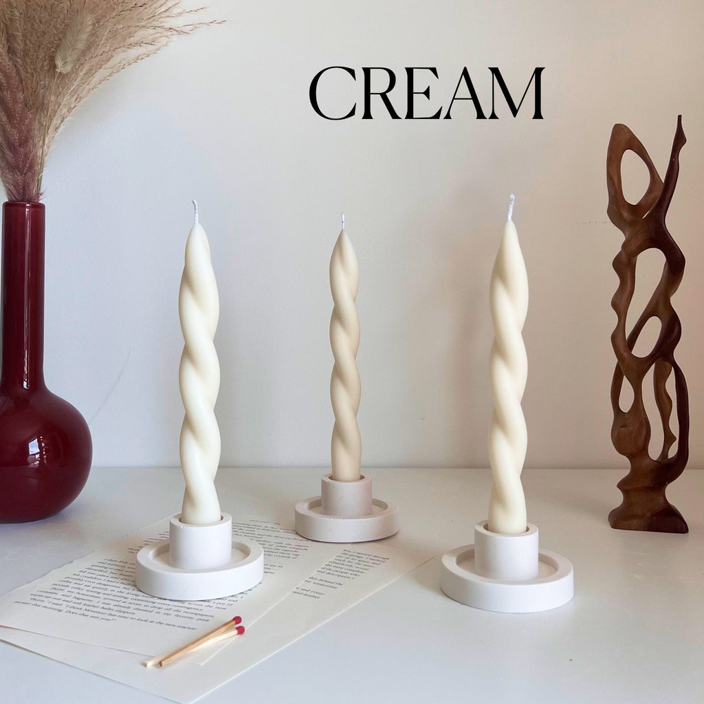 Handmade Twisted Soy Wax Taper Candle: Pastel Dinner Decor