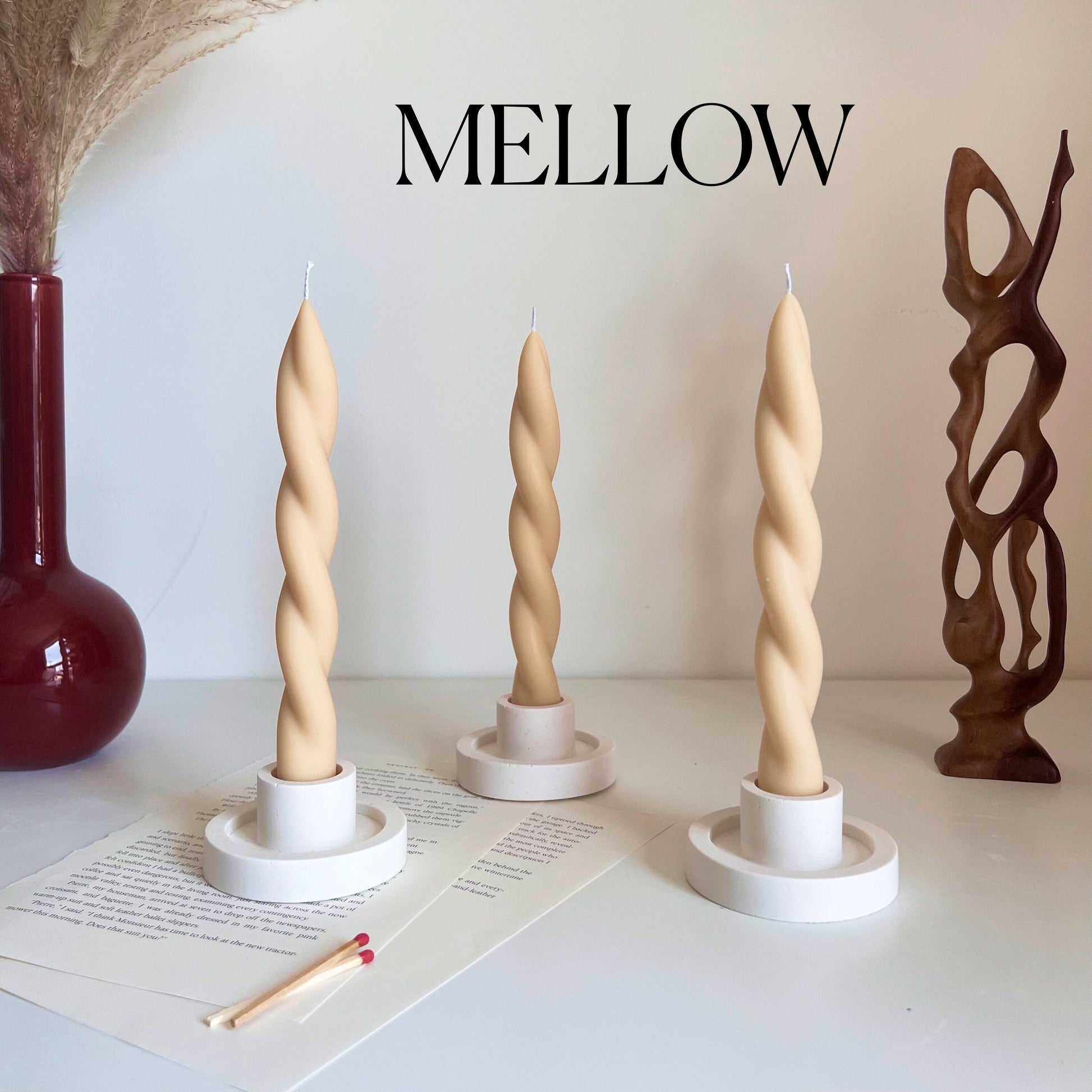 Handmade Twisted Soy Wax Taper Candle: Pastel Dinner Decor