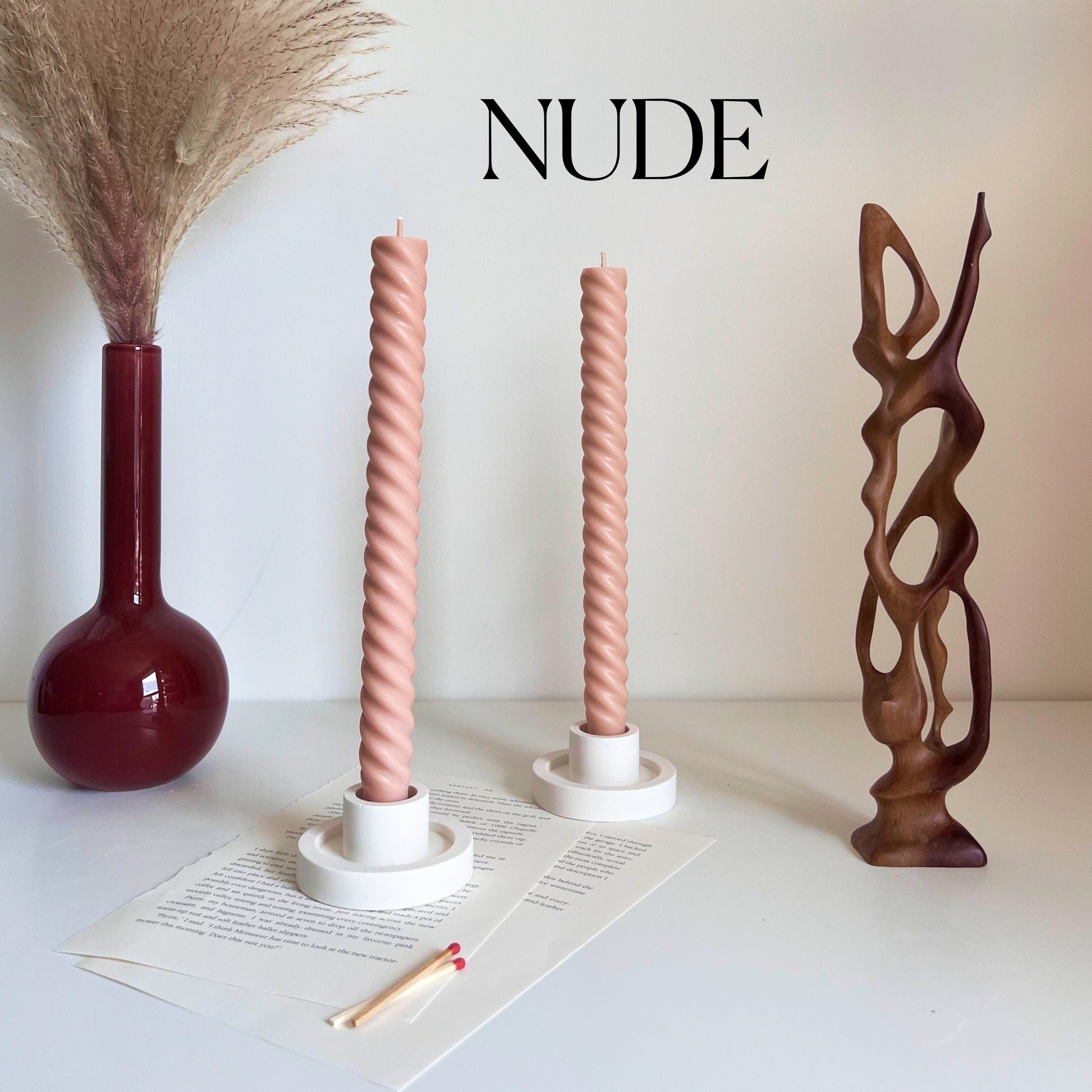 Tall Twisted Soy Wax Taper Candle: Handmade Pastel Decor