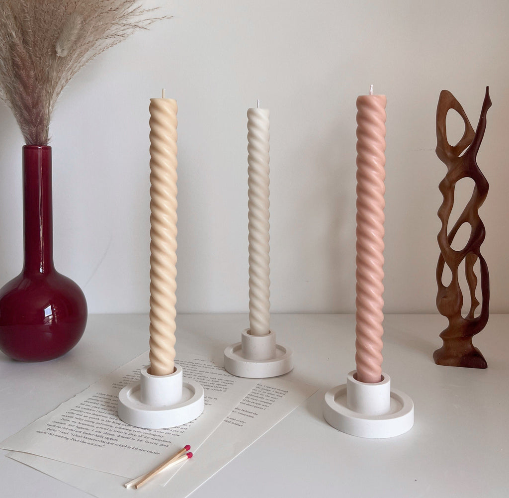 Tall Twisted Soy Wax Taper Candle: Handmade Pastel Decor