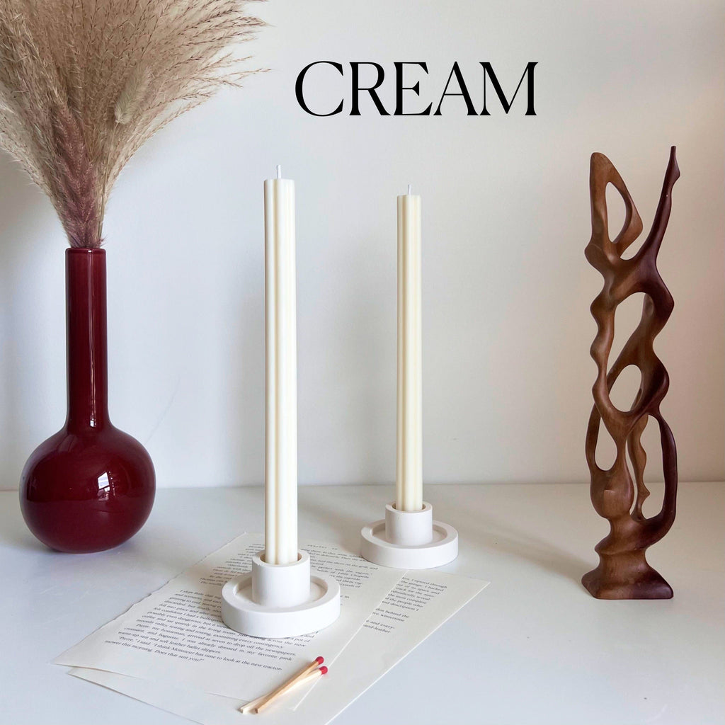 Handmade Ribbed Taper Candle: Pastel Unscented Dinner Candle