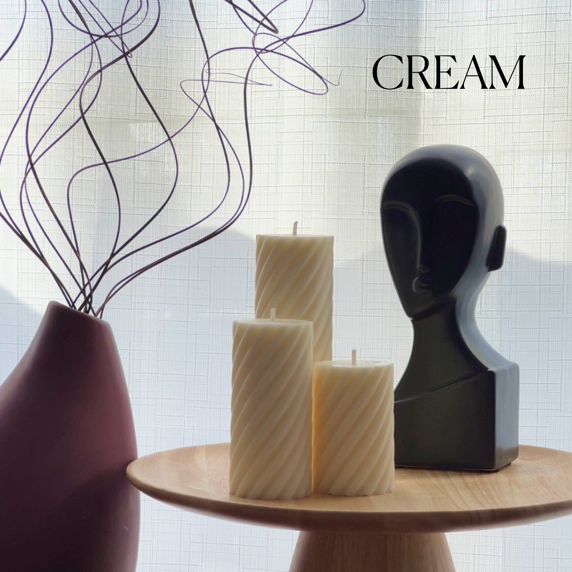 Soy Wax Ribbed Swirl Pillar Candle Set | Unscented Decorative Candles