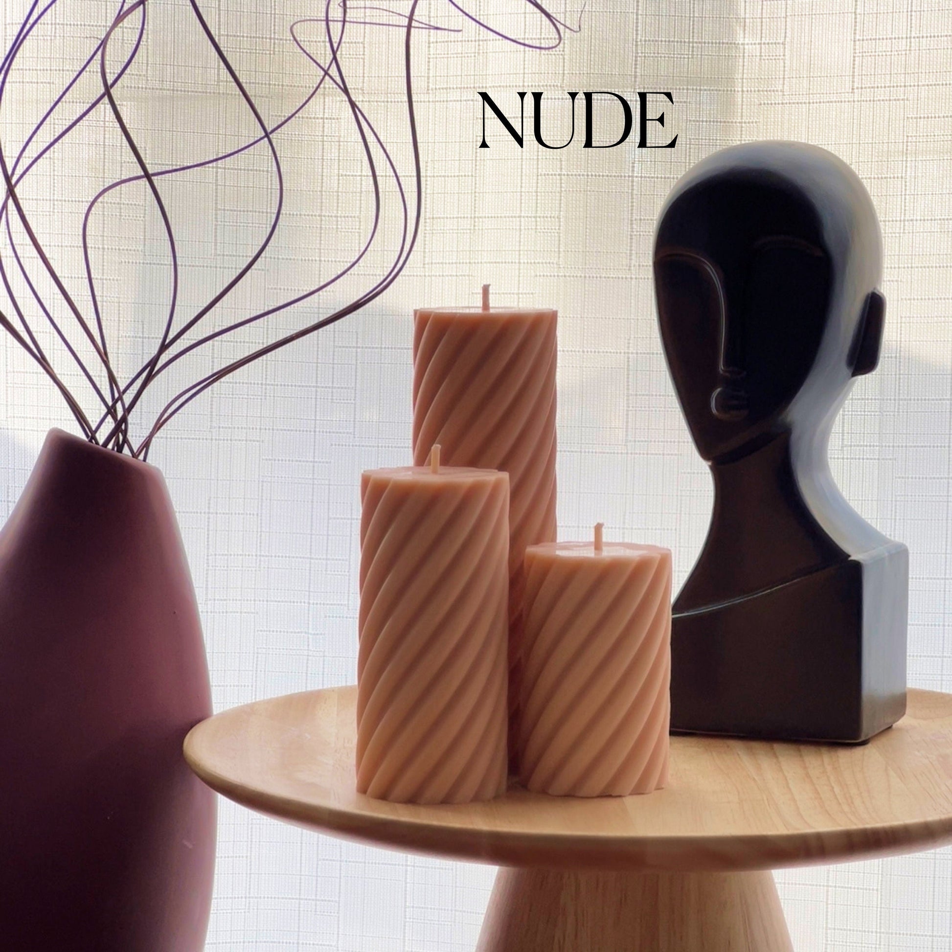 Soy Wax Ribbed Swirl Pillar Candle Set | Unscented Decorative Candles