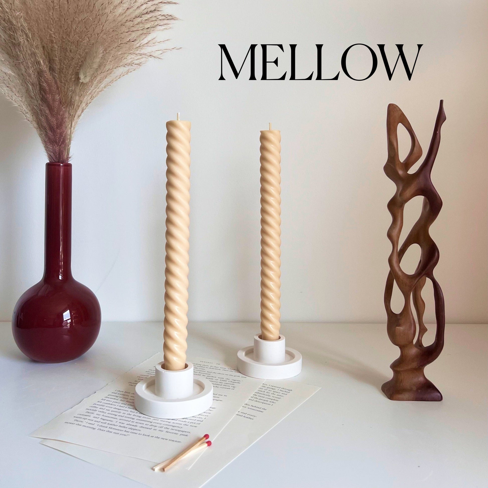 Tall Twisted Soy Wax Taper Candle: Handmade Pastel Decor
