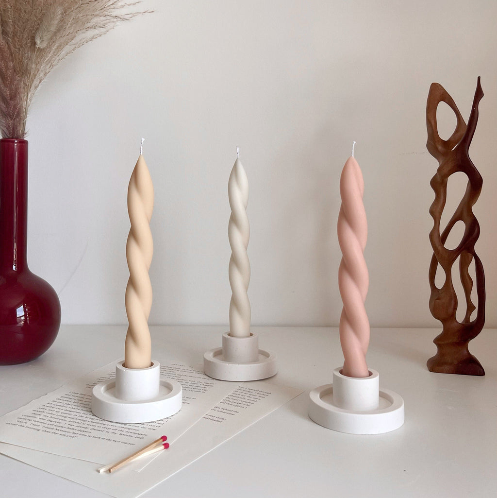 Handmade Twisted Soy Wax Taper Candle: Pastel Dinner Decor