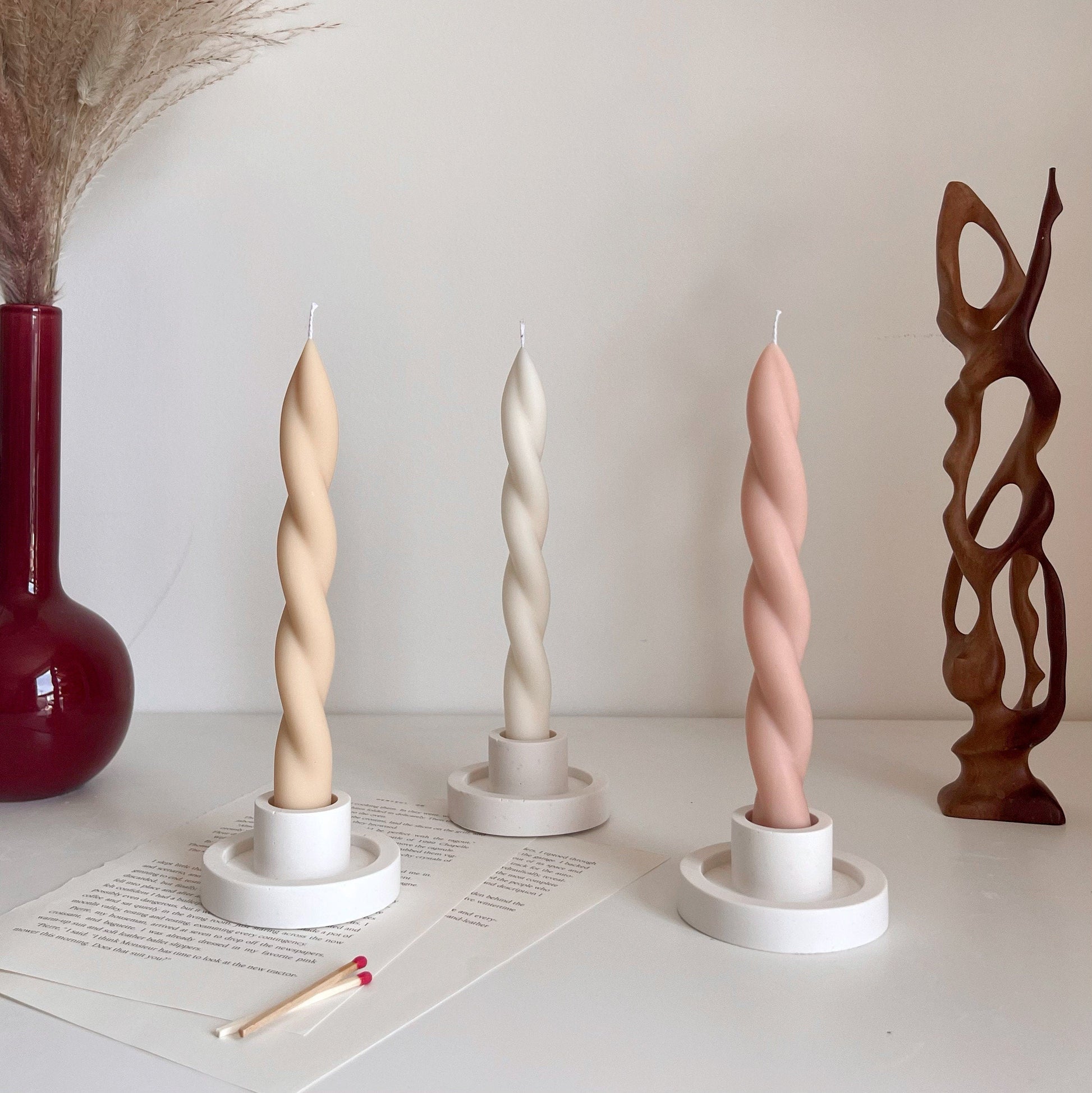 Handmade Twisted Soy Wax Taper Candle: Pastel Dinner Decor