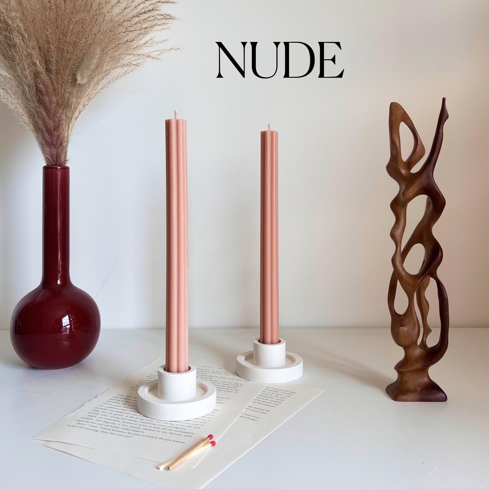 Handmade Ribbed Taper Candle: Pastel Unscented Dinner Candle