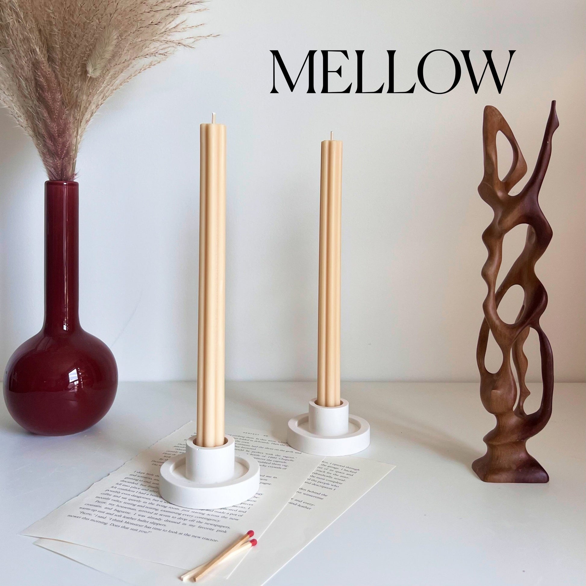 Handmade Ribbed Taper Candle: Pastel Unscented Dinner Candle