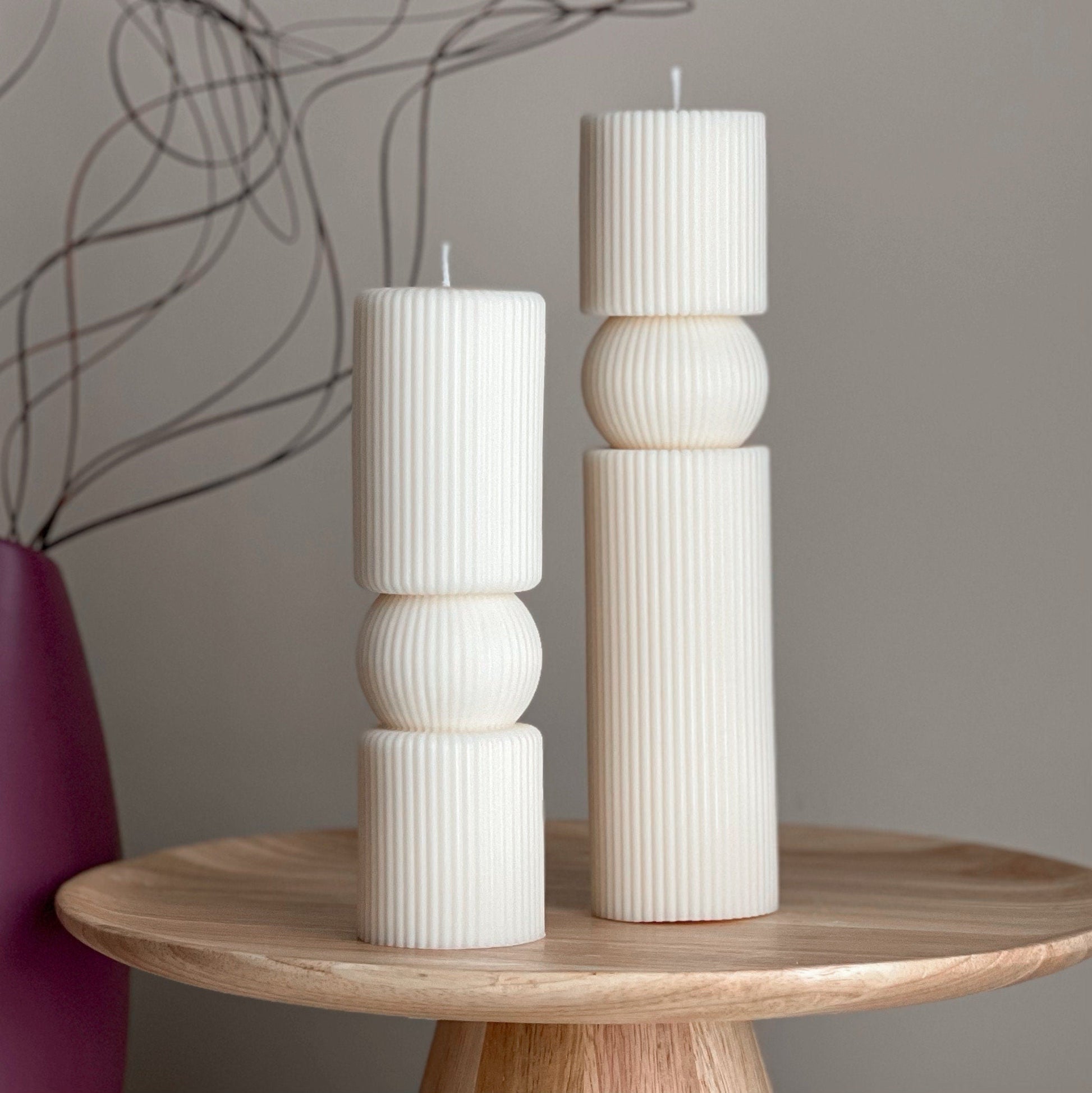 Roman Ribbed Soy Wax Candle Set | Tall Pillar, Home Decor