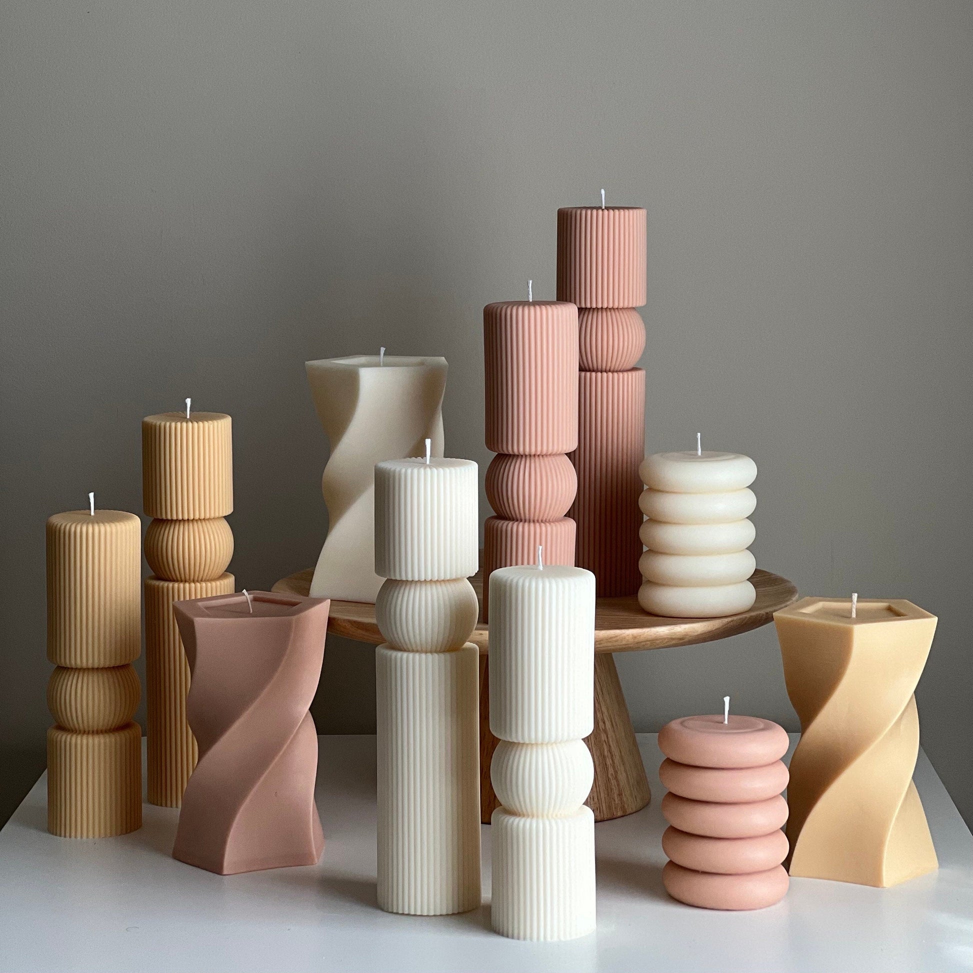 Roman Ribbed Soy Wax Candle Set | Tall Pillar, Home Decor