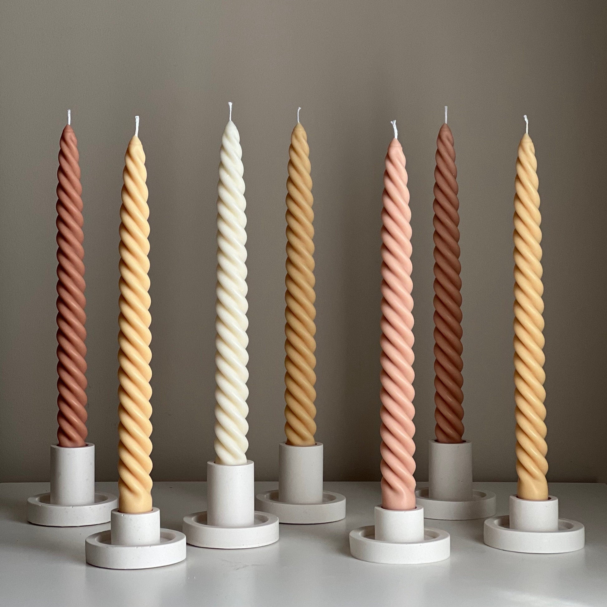 Tall Twisted Soy Wax Taper Candle: Handmade Pastel Decor