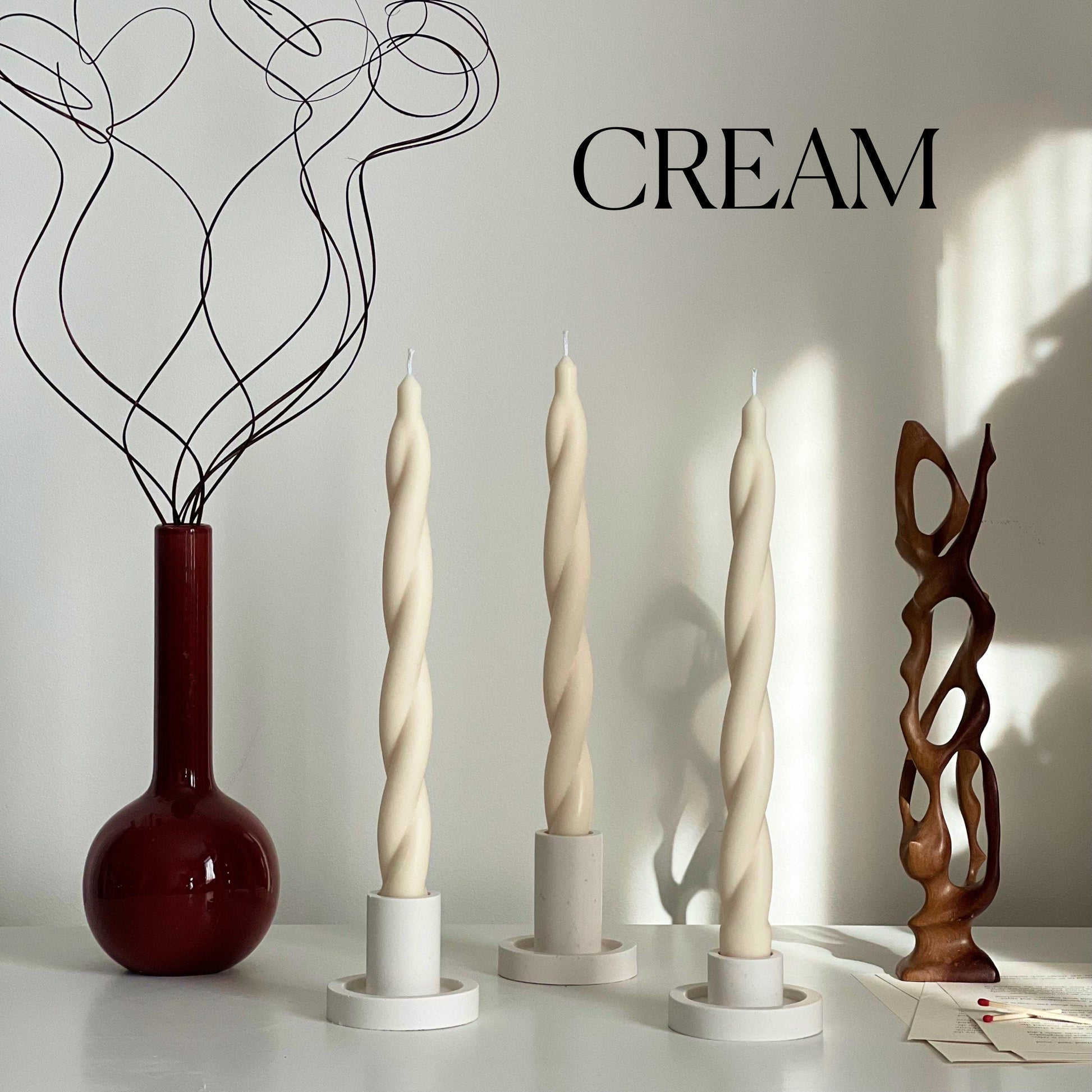 Tall Twisted Soy Wax Taper Candle: Handmade Dinner Decor