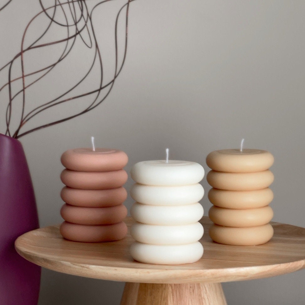 Round Soy Wax Pillar Candle: Wavy Unscented Decorative Candle