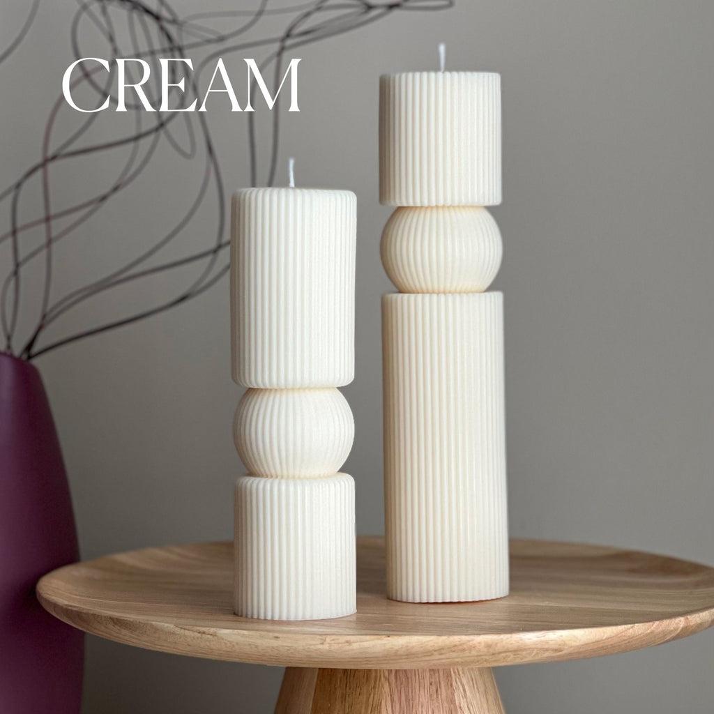 Roman Ribbed Soy Wax Candle Set | Tall Pillar, Home Decor