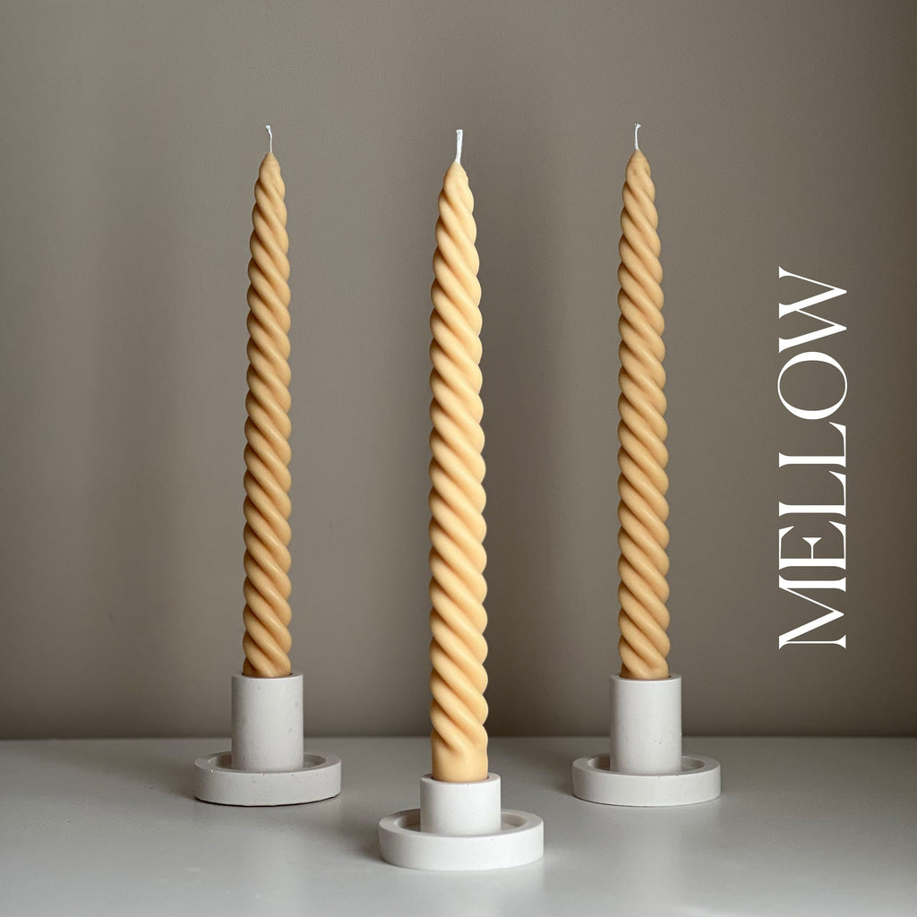Tall Twisted Soy Wax Taper Candle: Handmade Pastel Decor