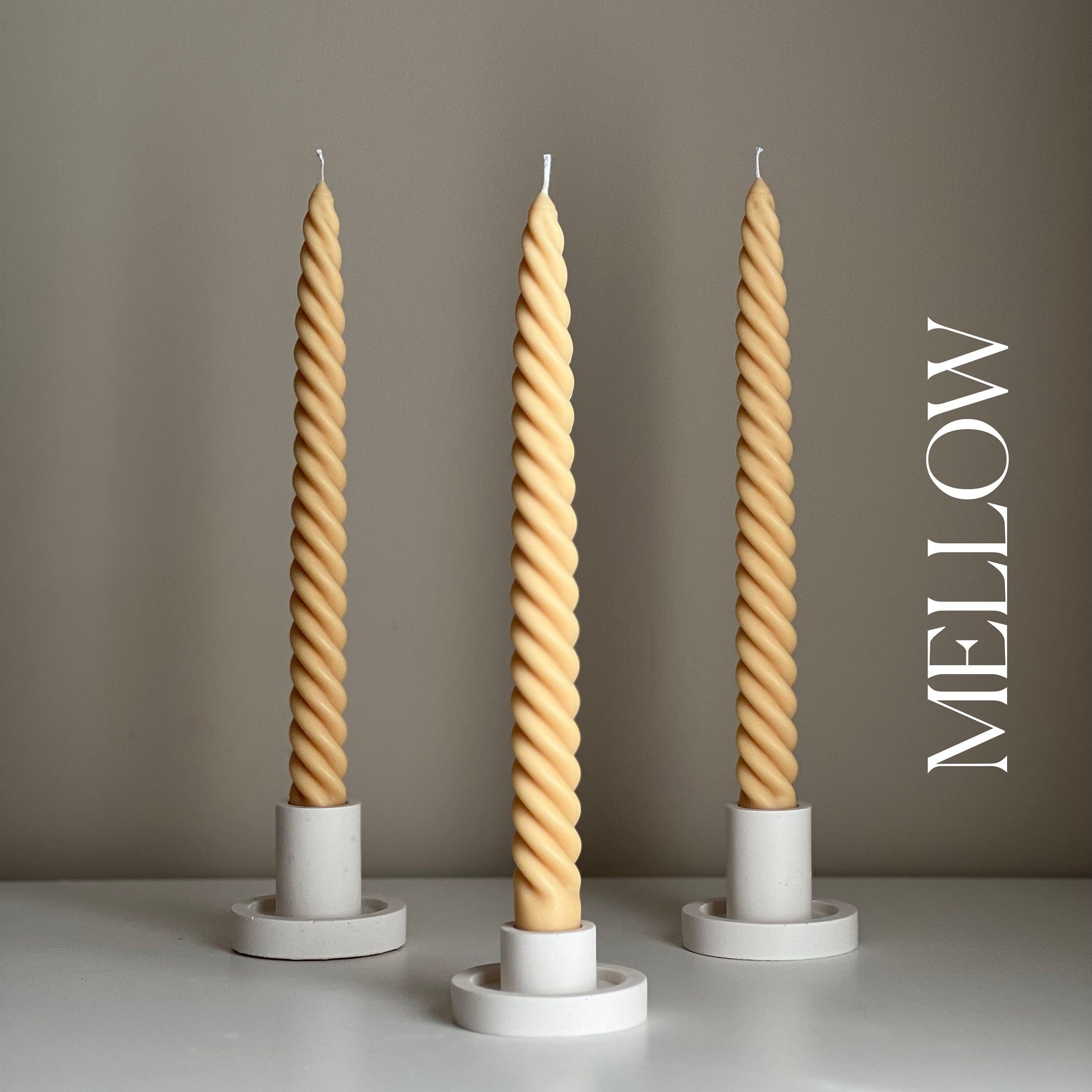 Tall Twisted Soy Wax Taper Candle: Handmade Pastel Decor