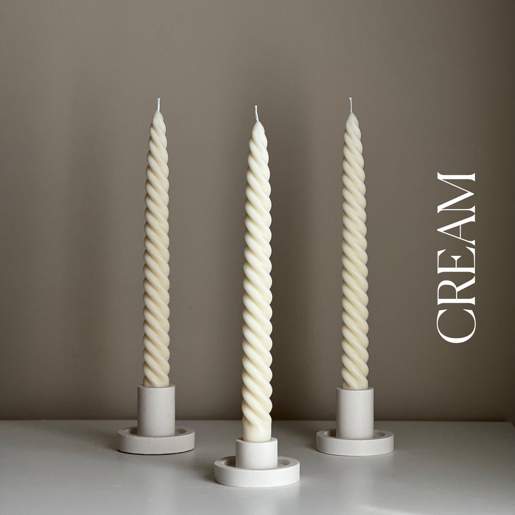 Tall Twisted Soy Wax Taper Candle: Handmade Pastel Decor