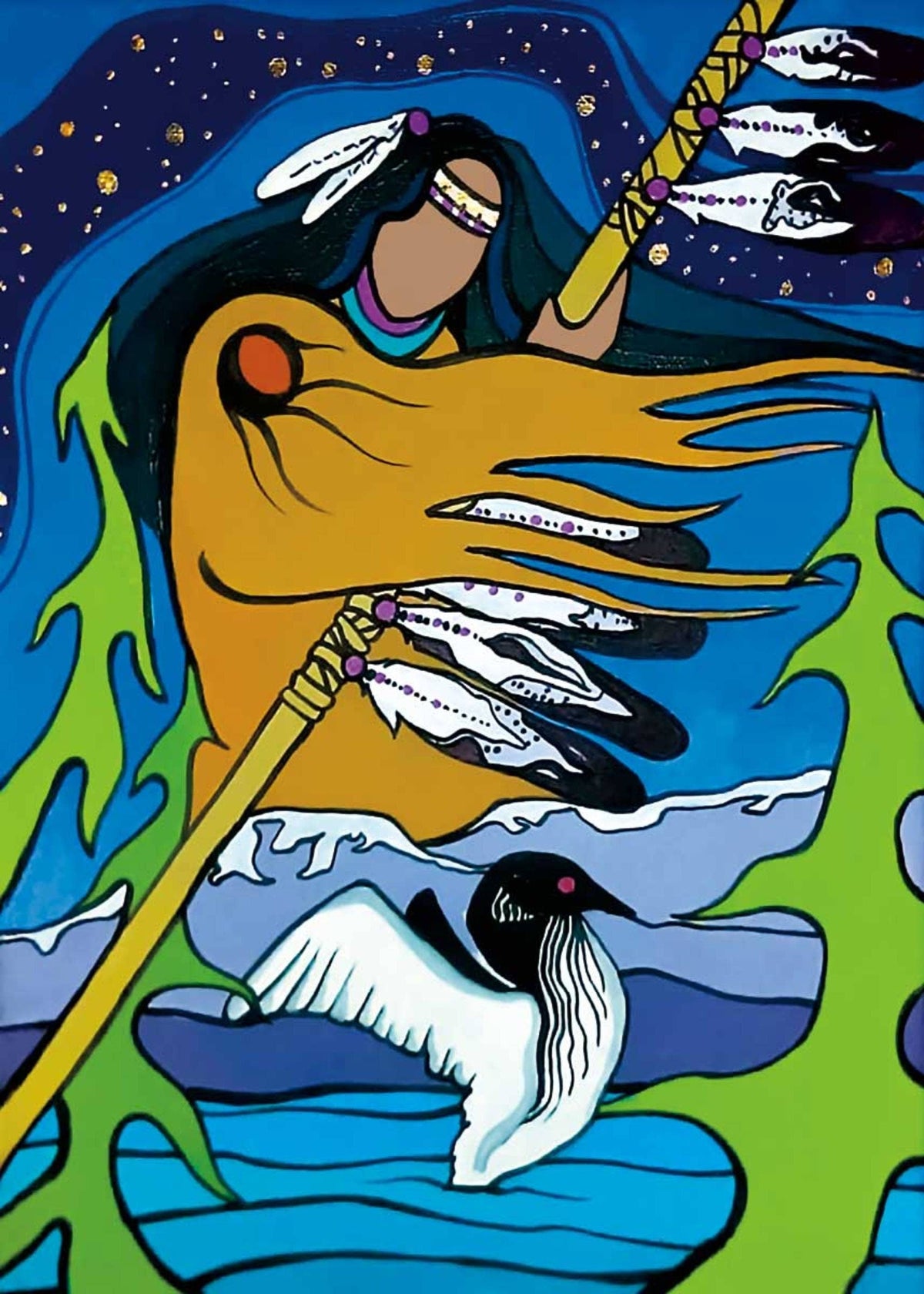 Berceuse Nocturne par Pam Cailloux, carte d'art autochtone, carte d'art encadrée, artiste métisse