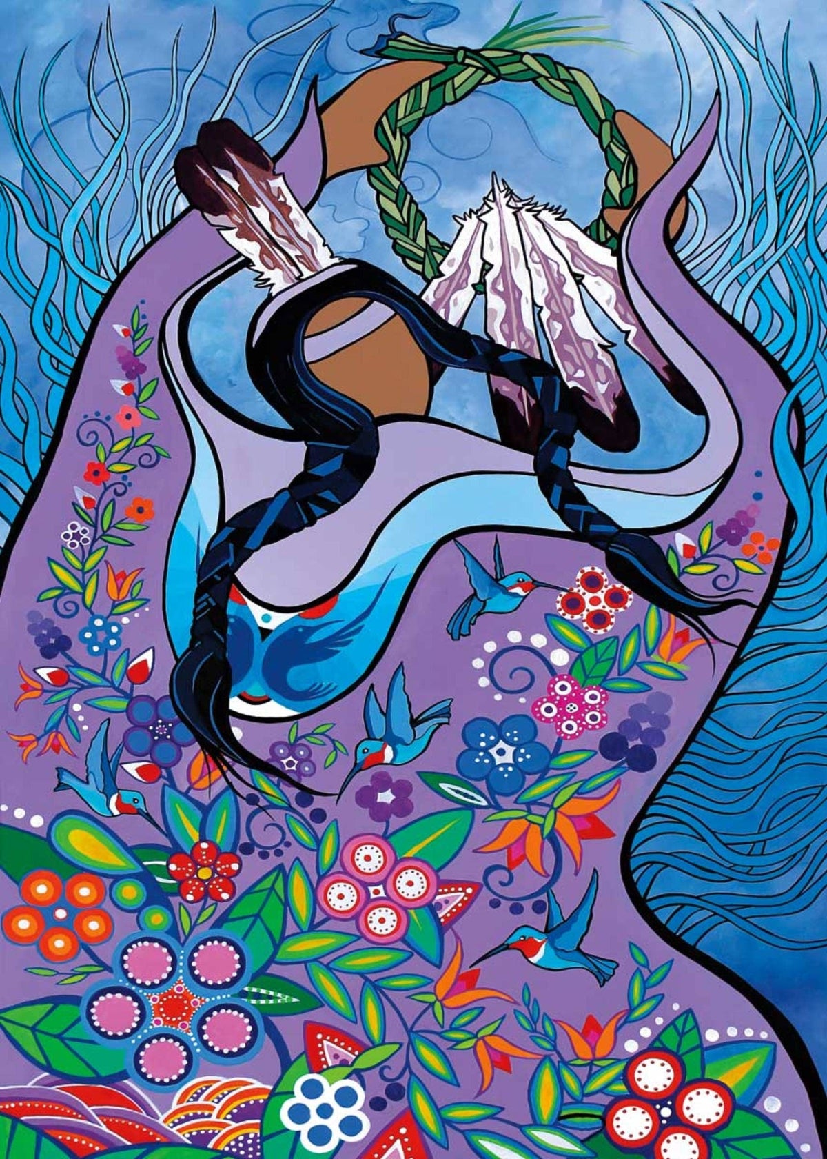 Danser avec les colibris par Pam Cailloux, carte d'art autochtone, carte d'art encadrée, artiste métisse